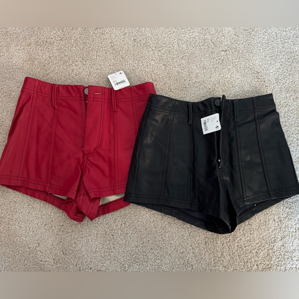 NWT free people leather shorts - red & black